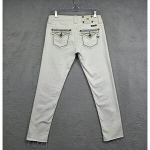 Miss Me Jeans Womens 27 White Signature Skinny Low Rise Raw Hem Metallic Western